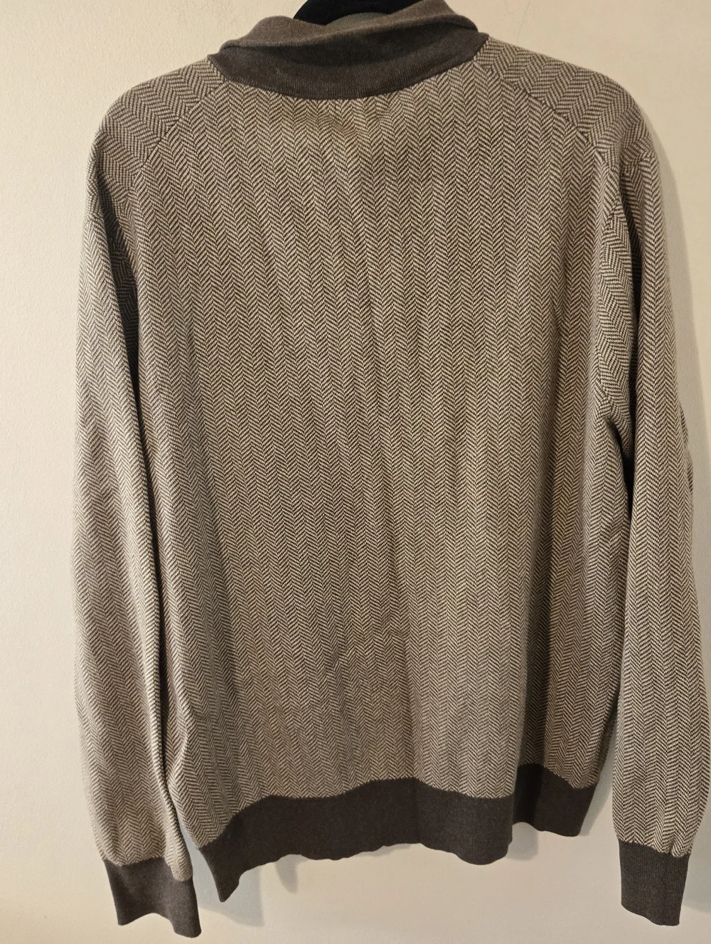 J Crew Mens Front Zip Sweater Size XL Brown Herringbone Long Sleeve 100% Cotton